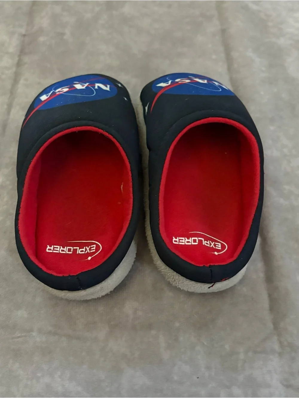 NASA “Explorer” Kid’s Slippers -Black/Red/Blue – Kids Size 9‑10